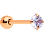 Clear CZ Gem Rose Gold Tone Circle Top Barbell Tongue Ring