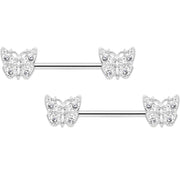 14G 9/16 Clear Gem Baroque Butterfly Barbell Nipple Ring Set