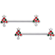 14G 11/16 Clear Red Green Gem Christmas Tree Nipple Ring Set