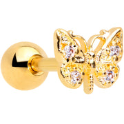 16G 1/4 Clear Gem Gold Tone Butterfly Cartilage Tragus Earring