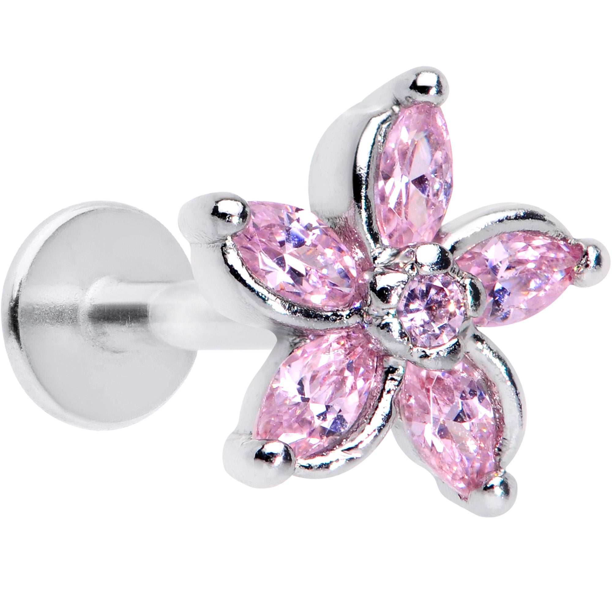 16G 5/16 Pink Gem Pretty Petals Flower Labret Monroe Tragus