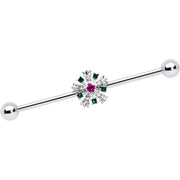 14G Clear Red Gem Christmas Industrial Barbell 38mm