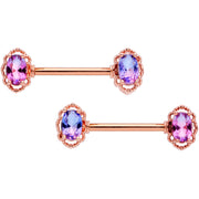 14G 9/16 Purple Tourmaline Rose Gold Tone Nipple Ring Set