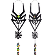 Vitrail Gem Black Spider Pentagram Dangle Tunnel Plug Earrings