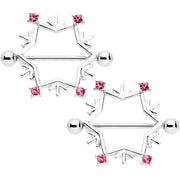 14G 3/4 Pink Gem Snowflake Christmas Nipple Shield Set