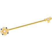 14G White Synthetic Opal Gold Tone Key Industrial Barbell 38mm