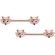 14G 9/16 Rose Gold Tone Fashion Fox Barbell Nipple Ring Set