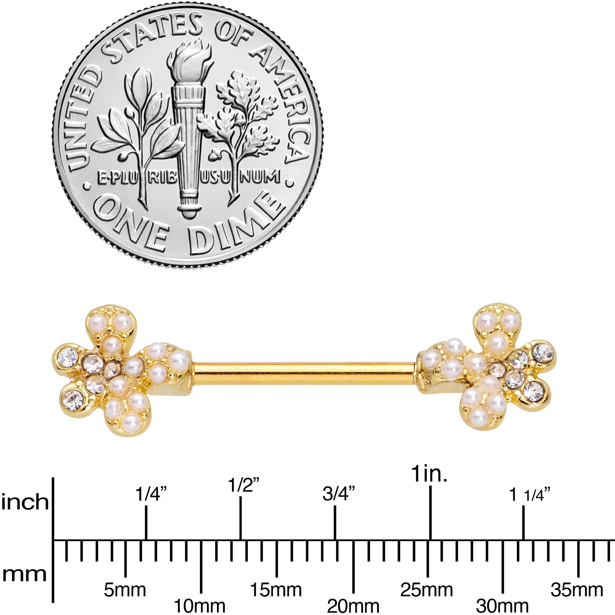 14G 9/16 Clear Gem Gold Tone Style Splat Barbell Nipple Ring Set