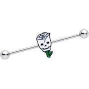 14G Skull White Rose Valentines Industrial Barbell 38mm