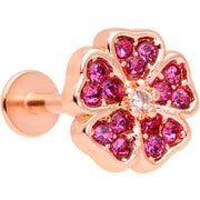 16G 5/16 Rose Gold Tone Pink CZ Gem Heart Flower Labret Tragus