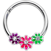 16G 3/8 Clear Gem Floral Garland Hinged Segment Ring