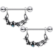 14G 9/16 Aqua Gem Abstract Bow Butterfly Dangle Nipple Ring Set