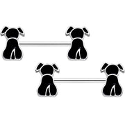 14G 9/16 Black Sitting Dog Barbell Nipple Ring Set