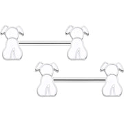 14G 9/16 White Sitting Dog Barbell Nipple Ring Set