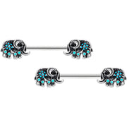 14G 9/16 Aqua Orb Curvy Elephant Barbell Nipple Ring Set