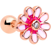 16G 1/4 Clear Gem Rose Gold Tone Pink Flower Cartilage Earring