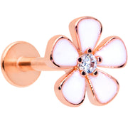 16G 5/16 Clear CZ Gem Rose Gold Tone White Flower Labret Tragus