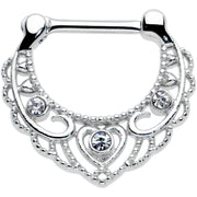 16G 5/16 Clear Gem Textured Baroque Heart Cartilage Clicker
