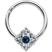 16G 3/8 Clear Blue Gem Textured Rhombus Cross Hinged Segment Ring
