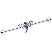 14G Purple Green Gem Dragonfly Industrial Barbell 38mm