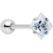 Clear CZ Gem Rhombus Top Barbell Tongue Ring