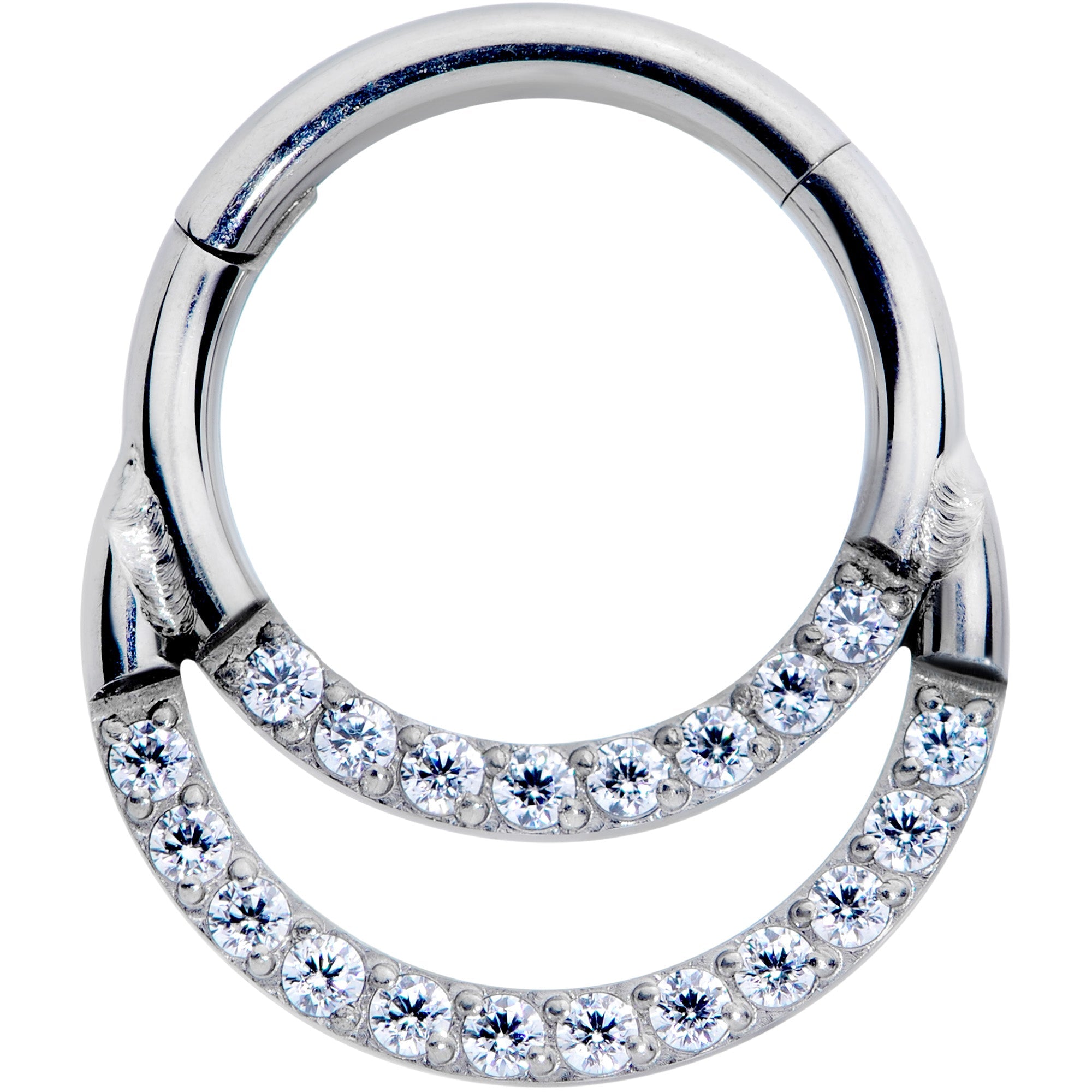 16G 5/16 Clear CZ Gem G23 Titanium Double Row Cartilage Clicker