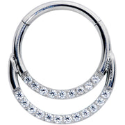 16G 3/8 Clear CZ Gem G23 Titanium Double Row Cartilage Clicker