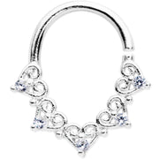 16G 5/16 Clear CZ Gem Heart Filigree Cartilage Closure Ring