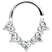 18G 5/16 Clear CZ Gem Heart Filigree Cartilage Closure Ring