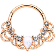 16G 3/8 White Faux Opal Rose Gold Tone Lace Hinged Segment Ring