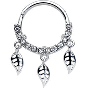 16G 3/8 Clear Gem Open Leaf Dangle Hinged Segment Ring