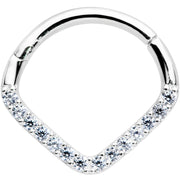 16G 3/8 14k White Gold Clear CZ Gem Chevron Hinged Segment Ring
