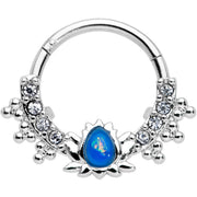 16G 3/8 Blue Faux Opal Stylized Lotus Hinged Segment Ring