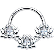 16G 3/8 Clear CZ Gem Triple Lotus Hinged Segment Ring