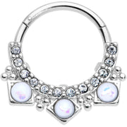 16G 3/8 White Faux Opal Squares Hinged Segment Ring
