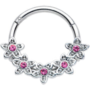 16G 3/8 Pink Gem Foxy Floral Hinged Segment Ring