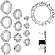 Clear Gem Floral Lotus Screw Fit Tunnel Plug Set