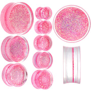 Clear Pink Acrylic Glitter Glam Saddle Plug Set