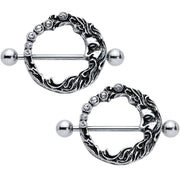 14G 3/4 Clear Gem Face Crescent Moon Nipple Shield Set
