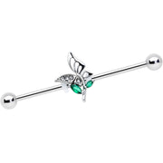 14G Clear Green Gem Floral Butterfly Industrial Barbell 38mm