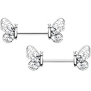 14G 9/16 Clear Gem Lacy Butterfly Barbell Nipple Ring Set