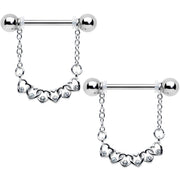 14G 9/16 Clear Gem Link Heart Valentine Dangle Nipple Ring Set