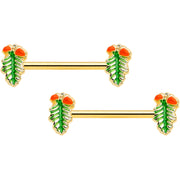 14G 11/16 Gold Hue Acorn Pine Cone Autumn Barbell Nipple Ring Set