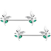 14G 9/16 Clear Gem Floral Butterfly Nipple Ring Set