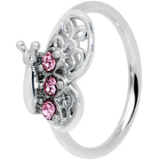 20G 5/16 Pink Gem Lacy Butterfly Nose Hoop