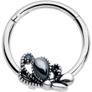16G 3/8 Black Gem Abstract Bow Hinged Segment Ring