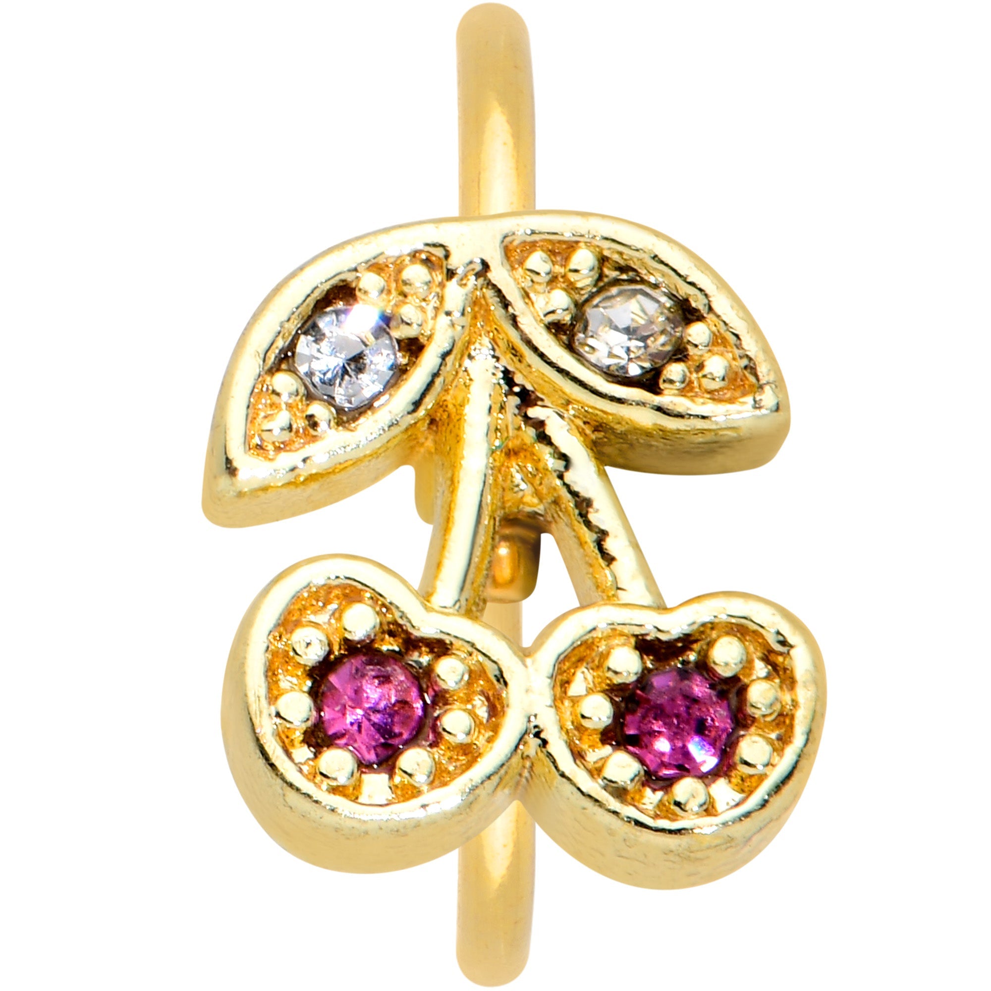 20G 5/16 Clear Purple Gem Gold Tone Very Cherry Nose Hoop