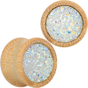 5/8 White Druzy Stone Wood Saddle Plug Set