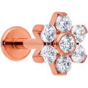 16G 1/4 Clear CZ Gem Rose Gold Tone G23 Titanium Flower Labret