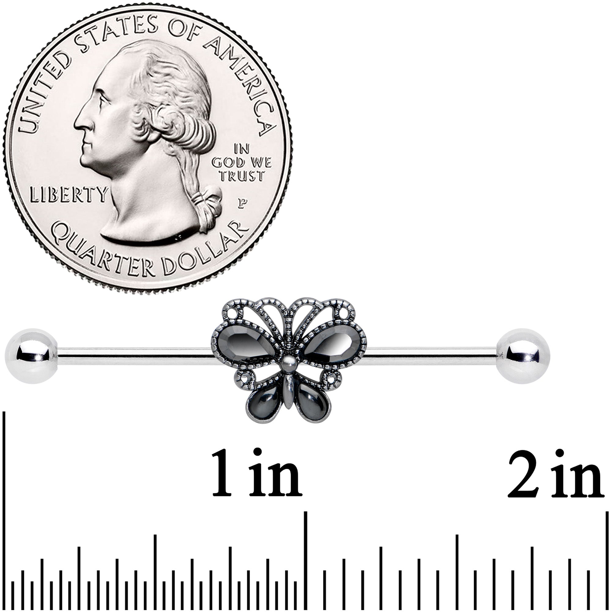 14G Black Gem Abstract Bow Industrial Barbell 38mm